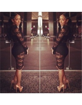 Sexy Black And White Lace Design Bodycon Midi Dress M3969