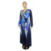 New Summer Printed Chiffon V-neck Maxi Dress M8380