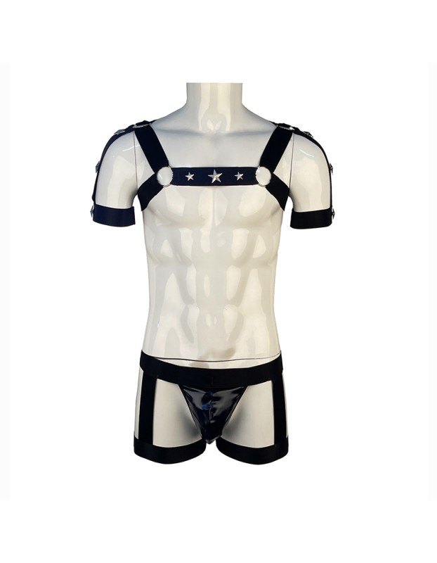Men's Sexy Bandage Underwear Leather Bodysuits Porn Body Teddies Suit M6833