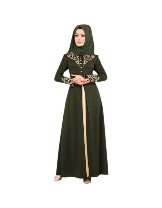 Bronzing Splicing Long Dress Color Contrast Slimming Temperament Dress 9008