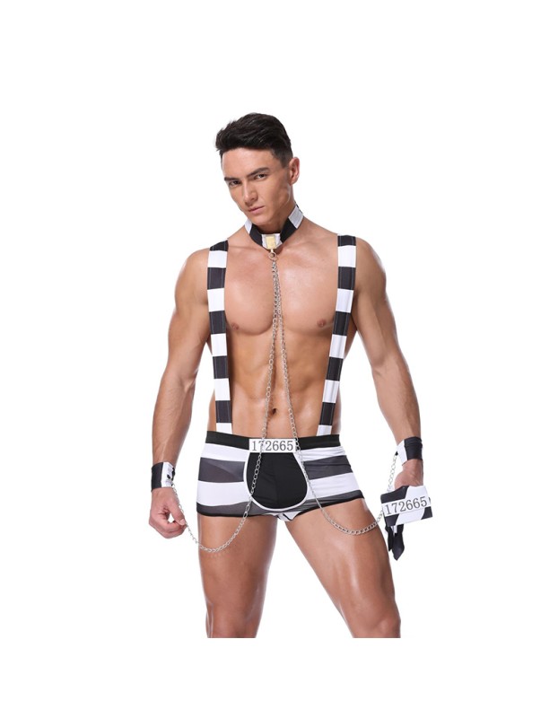 Prison Uniform Outfit Striped Men Costume Sexy Lingerie Vendor 20196