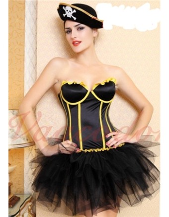 sexy black cotton corset with yellow strips m1854