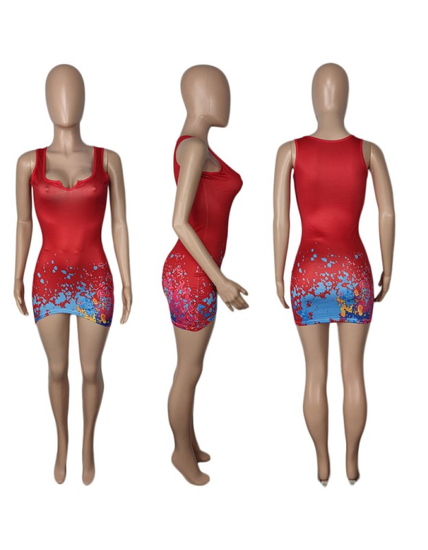 Club Mini Dress Printed Casual Sexy Bodycon Dress M063