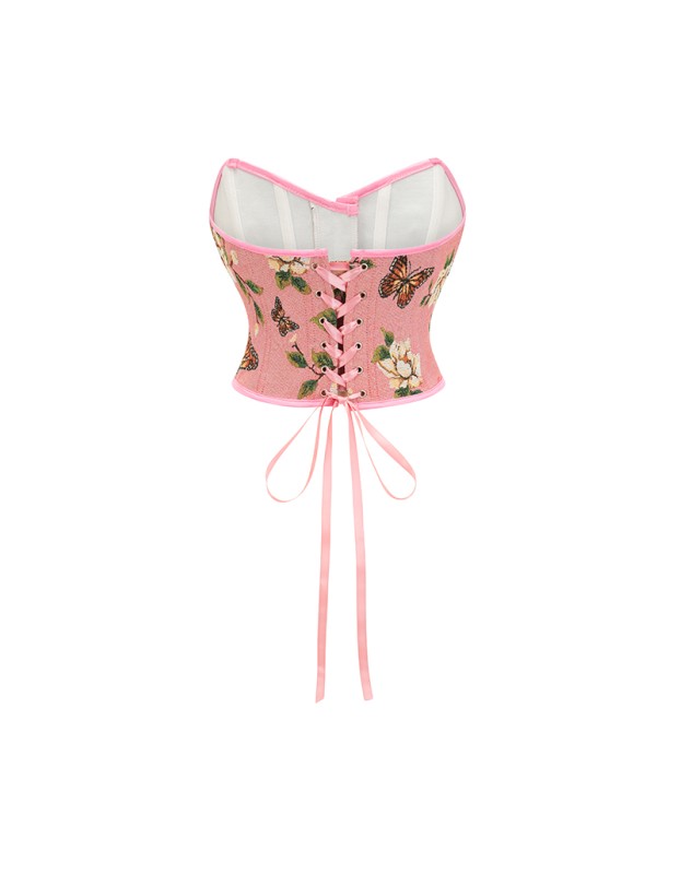 Sexy Bustier Butterfly Print Corset Tops For Women Waist Trainer Short Corset 22047