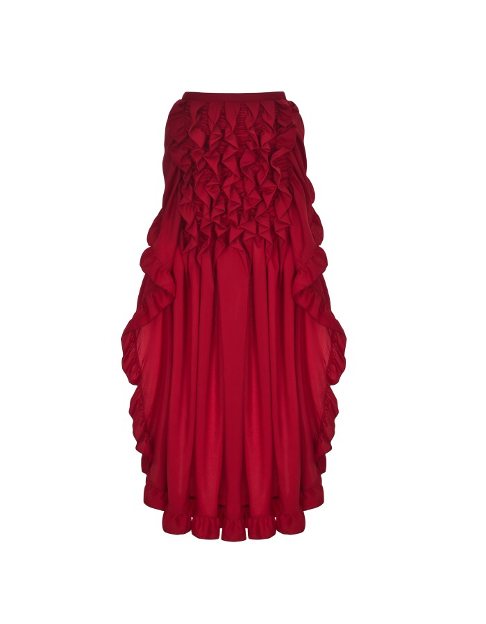 Women Lace Up 2 Layer Ruffles Tulle Asymmetrica Skirt M31714