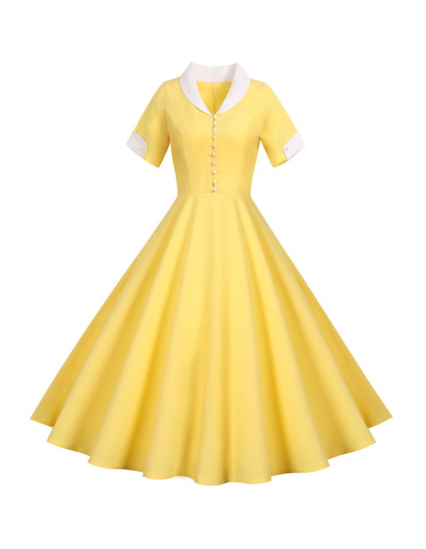 Solid Color Leisure Ball Gown Suit Collar Classy Slim Women Dresses JY14792