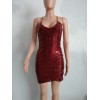 Ladies Deep V Neck Sequin Spaghetti Strap Bandage Dress M8088
