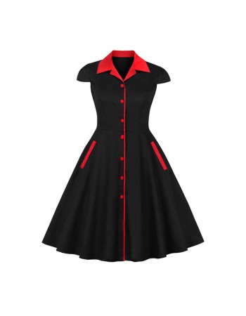 5XL Big Size Elegant Ladies Single-Breasted Vintage Pinup Swing Dress 1729A