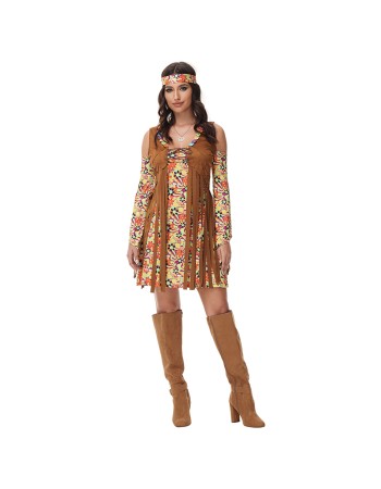 Vintage Women's Fringe Brown Cosplay Costume Full Hippie Disco Suits Costume MS1766