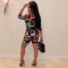 Sexy Casual 2 Two Piece Set Printing Coat + Hot Pants m8426