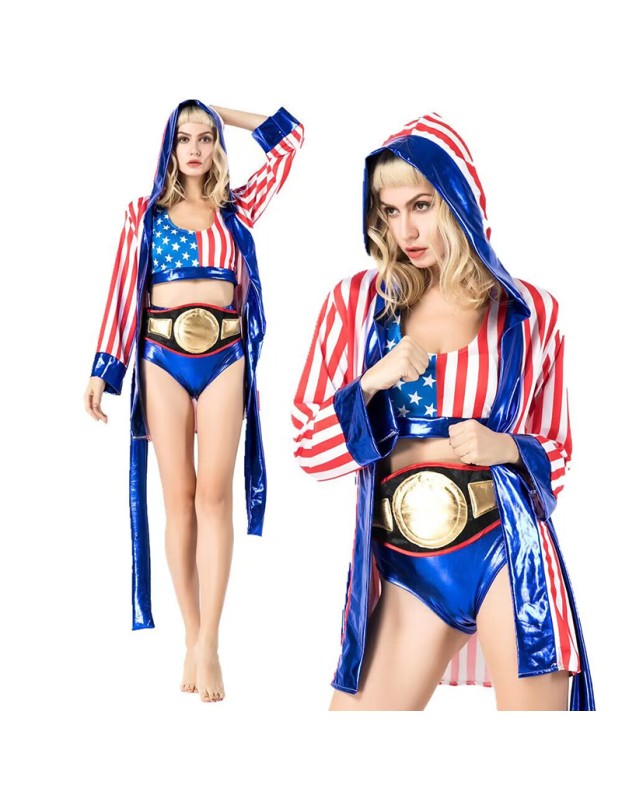 Boxers Costume Cosplay Club Dance Party Women Adult Sexy Champ Boxing M40610