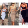 Women black lace-up bodycon midi dress M30046