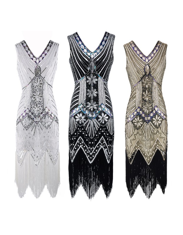 Retro Sequins V-neck Evening Dress M30381