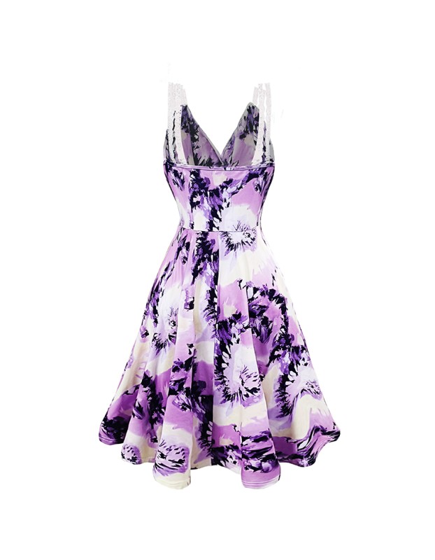 Women Casual Print Gown With Big Swing V-neck Dress Plus Size Dress 5155