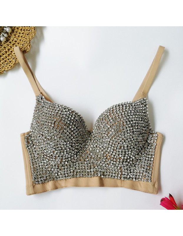 Body Shaping Wipe Chest Performance Sexy Crop Wrap Chest Nail Bead Top 8900