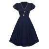Contrast Color Christmas Formal Dovetail V-neck Puff Sleeves Dress CD1789