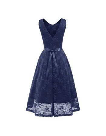 Round Collar Sleeveless Tulle Midlength Party Evening Print Formal Dress CD1607