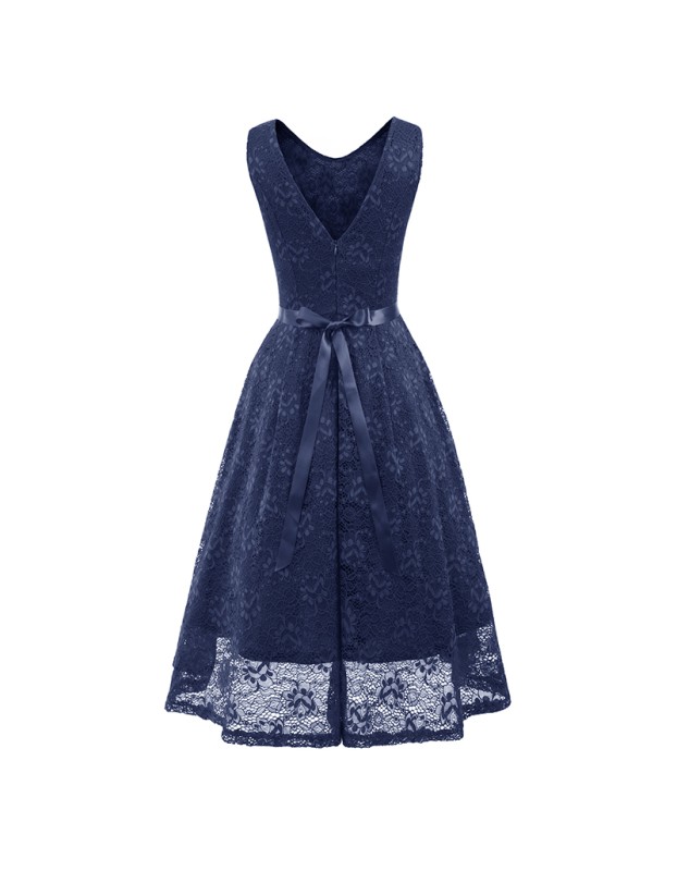 Round Collar Sleeveless Tulle Midlength Party Evening Print Formal Dress CD1607