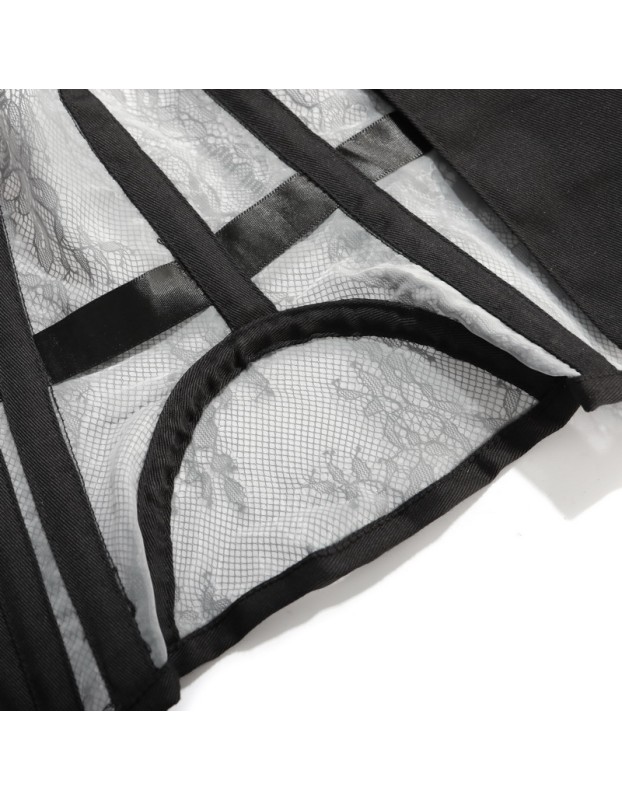 Women Sexy Lace Mesh Breathable Steel Boned Slimming Belt Waist Trainer Corset MS1525