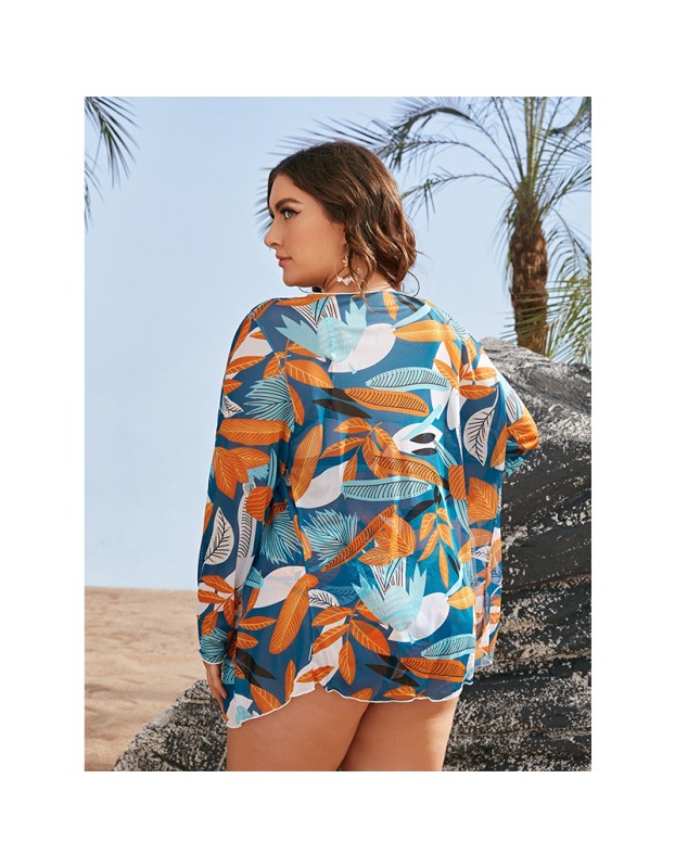 Long Sleeve Sexy Women Bikini Printed Mesh Casual Suit Swimwear 603