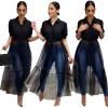 One Piece Stand Collar Women Sexy Shirt Midi Dress M8596