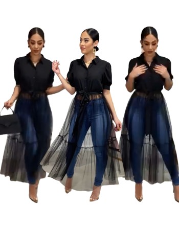 One Piece Stand Collar Women Sexy Shirt Midi Dress M8596