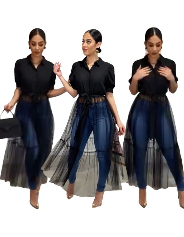 One Piece Stand Collar Women Sexy Shirt Midi Dress M8596