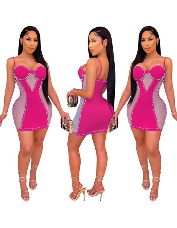 Package Hip Club Small Sling Bag Sexy Mesh One Piece Dress Women Party X5047