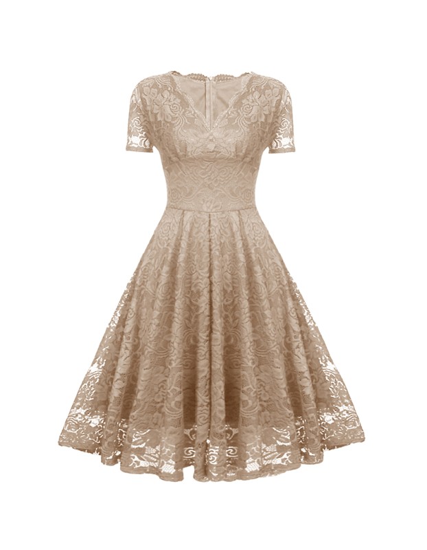 V-neck Midlength Lace Wedding Party With A Full Swing Dinner Dress CD1784