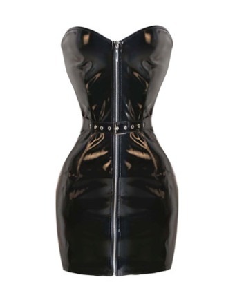 New Style Women Black Leather Dress M7269