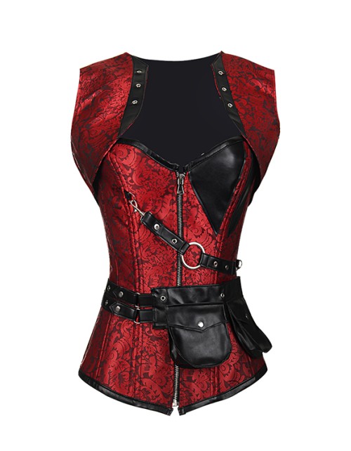 3 Colors Gothic Deluxe Corset 5pc set including Shawl, waist hanging bag, waist strap. T pants