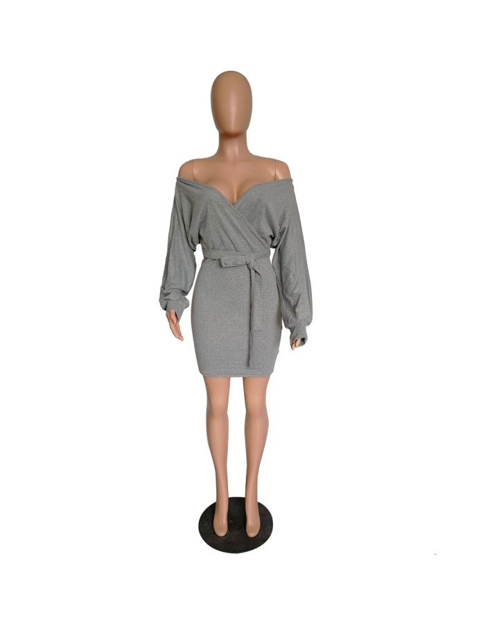Autumn Winter Off Shoulder Knitted Sweater Dress M8273