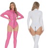 Women Sexy Zipper Jumpsuit Mirror Dazzling Open Crotch Bright Leather Bodysuit XX6916-1