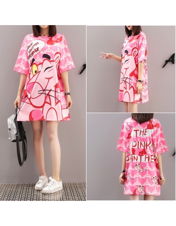 Women Summer Cartoon Print T-Shirts Dress M8341
