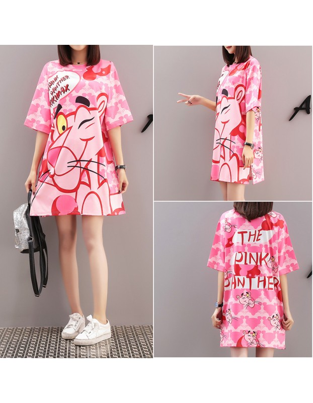 Women Summer Cartoon Print T-Shirts Dress M8341