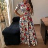 Casual Short Sleeve Long Boho Floral Print Maxi Dress M8410