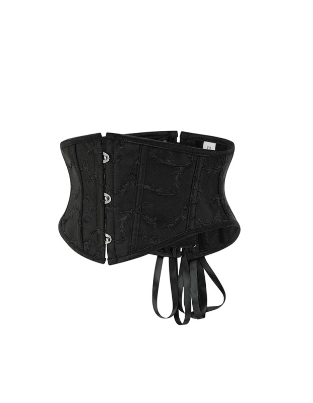 Black Embossed Jacquard Short Torso Underbust Corset Waist Slimming Shaperwear Belt 22067