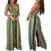Summer Elegant Striped Deep v Neck Sexy High Waist Jumpsuit M8250