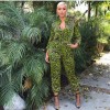 Full Sleeve Zipper V Neck Lady Sexy Leopard Jumpsuit M8474