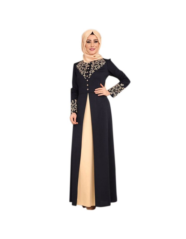 Bronzing Splicing Long Dress Color Contrast Slimming Temperament Dress 9008