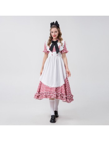 Halloween Farm Checked Lace Oktoberfest Costume Maid Master Dress YM0925