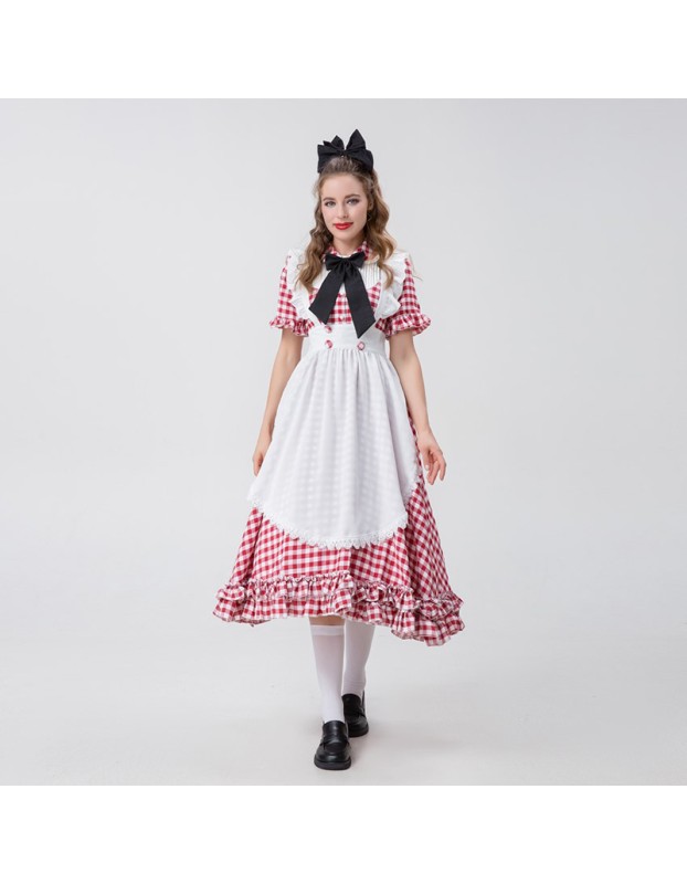 Halloween Farm Checked Lace Oktoberfest Costume Maid Master Dress YM0925