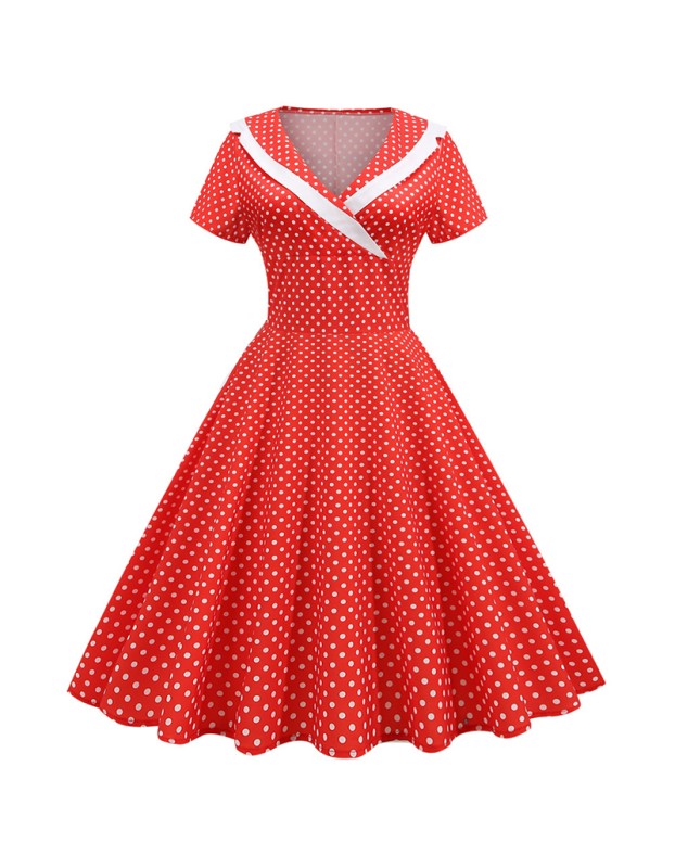 Polka Dots V Neck Women Casual Royal Blue Prom Spring Dresses JY15122