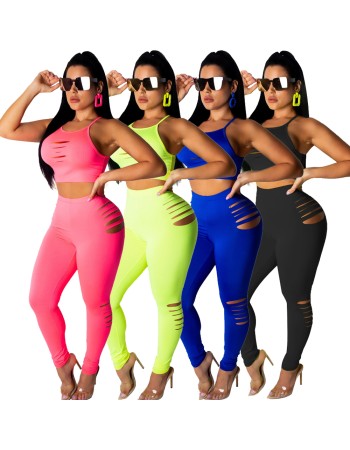 Fashion Two Piece Set Crop Top And Pants  M8358