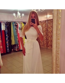 White Fashion Top Maxi Long Evening Dress M3957