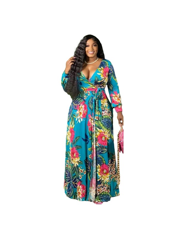 Women V-Neck Vintage Sexy Floral Halter Plus Size Casual Dress 86117
