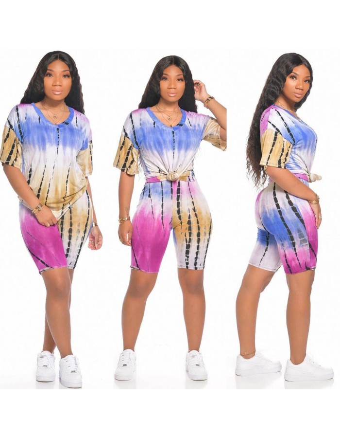 Tie Dye Printed 2 Piece Set Women Casual Outfits M8555