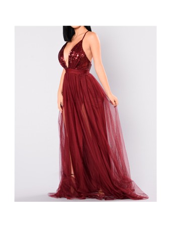 Deep V-neck Women Long Evening Dress M19001