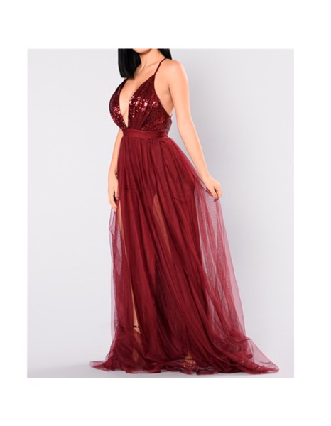 Deep V-neck Women Long Evening Dress M19001