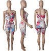 Fashion printing shorts set with hollow out two piece bandage M054